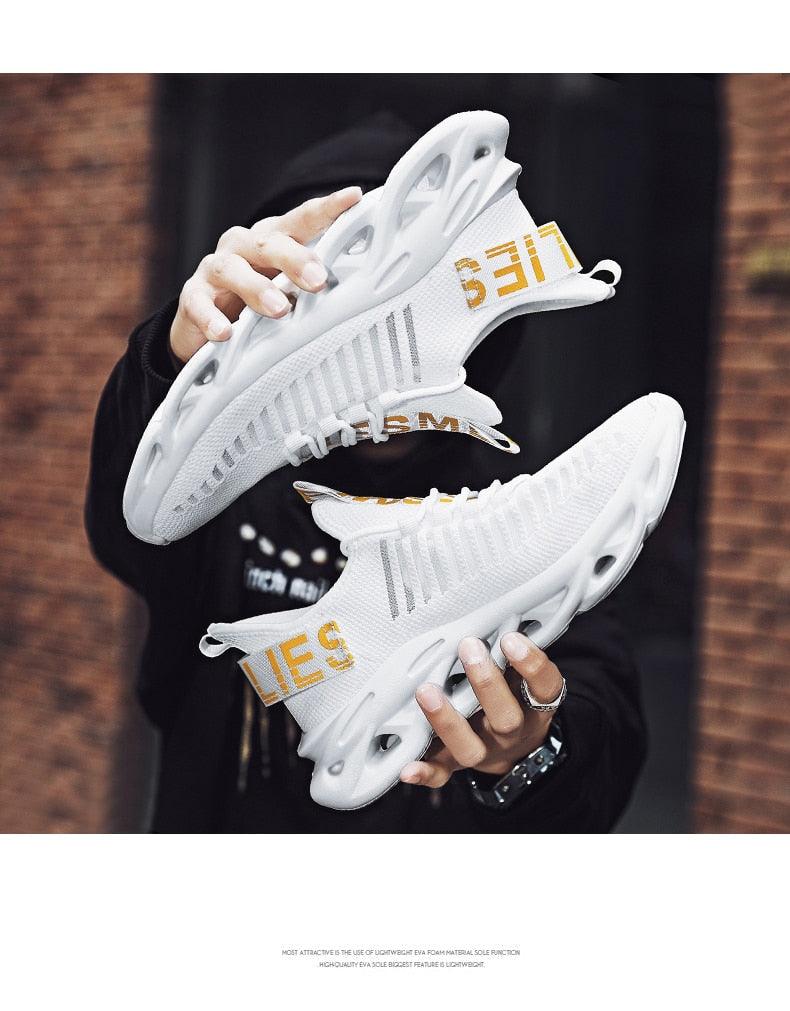 Spring Breathable Men's Sneakers Mesh Casual Shoes Blade Design Tenis Sneakers Summer White Outdoor Running Tennis Blade Sneakers Sport Fashion Comfortable Casual Gym Sneakers