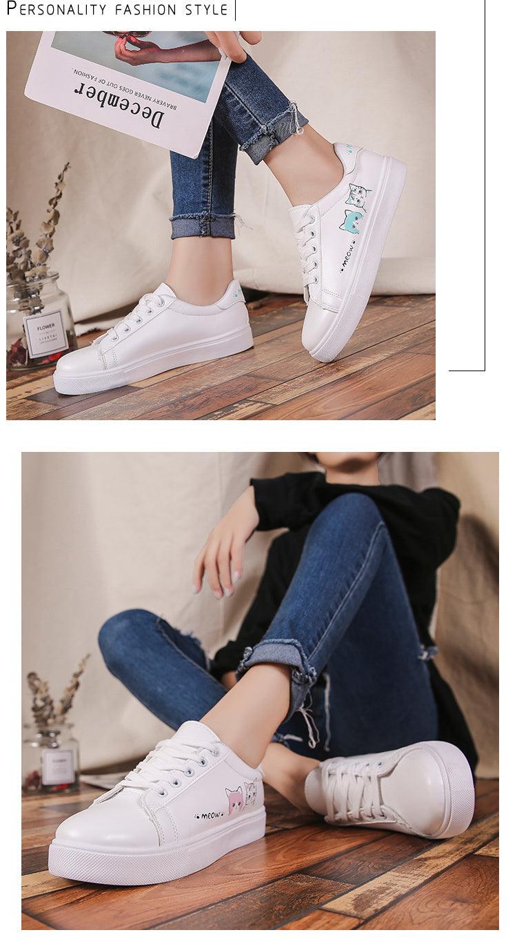 Spring Fashion Breathble Women Sneakers Leather Platform Shoes Women Lace Up Casual Shoes White Fashion Sneakers White PU Leather Platform Sneaker For Women Lace Up Walking Sneakers