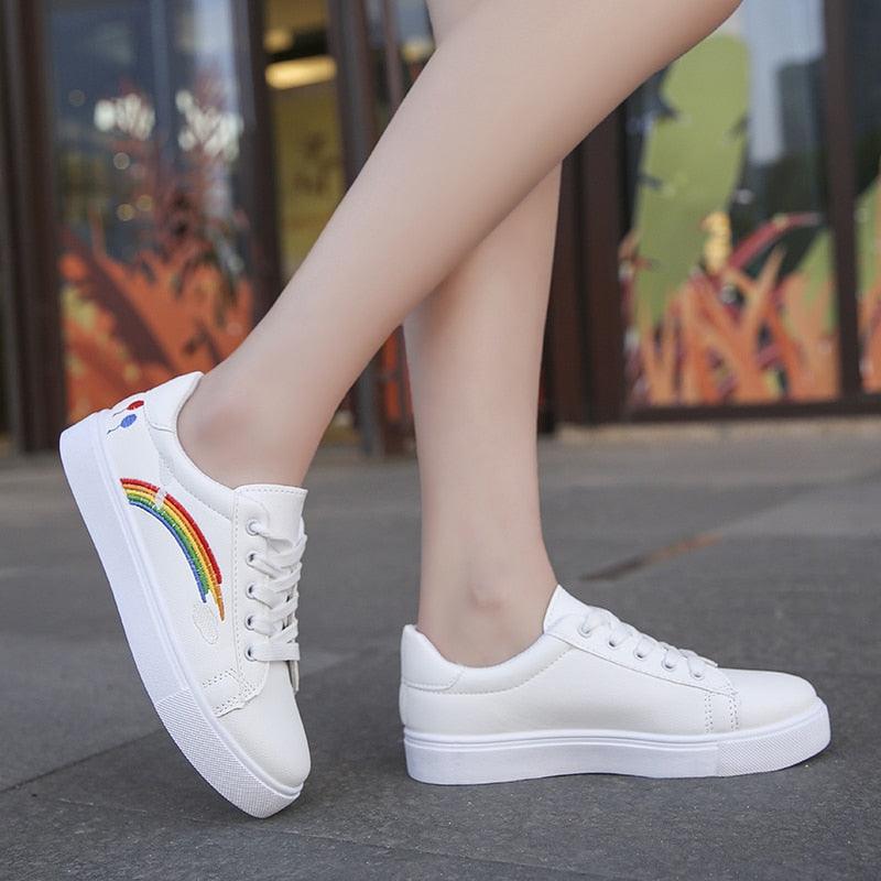 Spring Fashion Breathble Women Sneakers Leather Platform Shoes Women Lace Up Casual Shoes White Fashion Sneakers White PU Leather Platform Sneaker For Women Lace Up Walking Sneakers