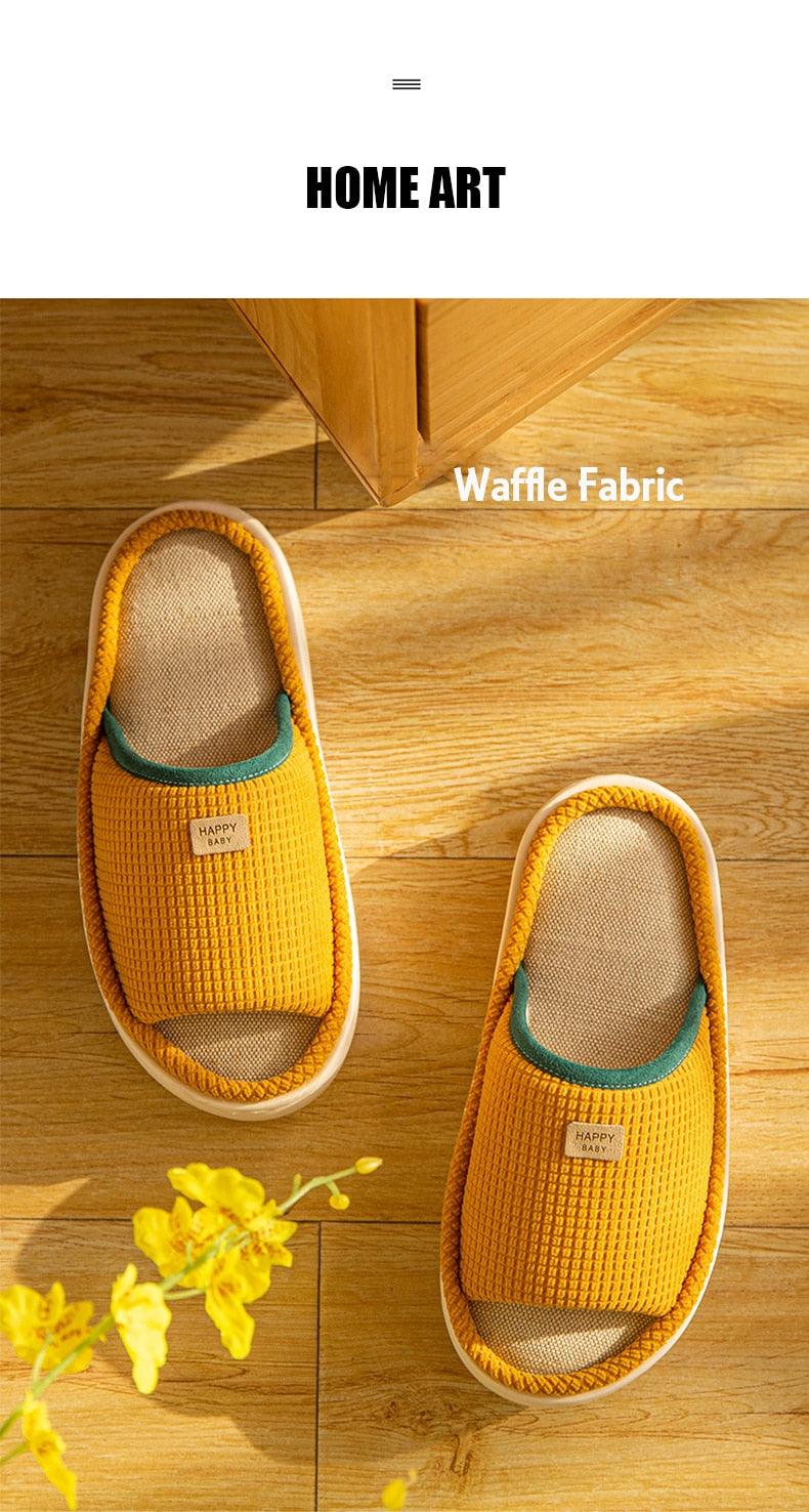 Spring Home Cotton Slippers All Season Flip Flops EVA Hemp Indoor Women Couples Men Thick Sole Non-Slip Bath Shower Shoes Platform Slides Quick Dry Slippers Thick Massage Shoes