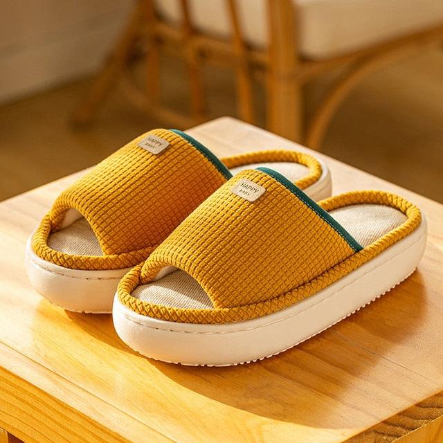 Spring Home Cotton Slippers All Season Flip Flops EVA Hemp Indoor Women Couples Men Thick Sole Non-Slip Bath Shower Shoes Platform Slides Quick Dry Slippers Thick Massage Shoes