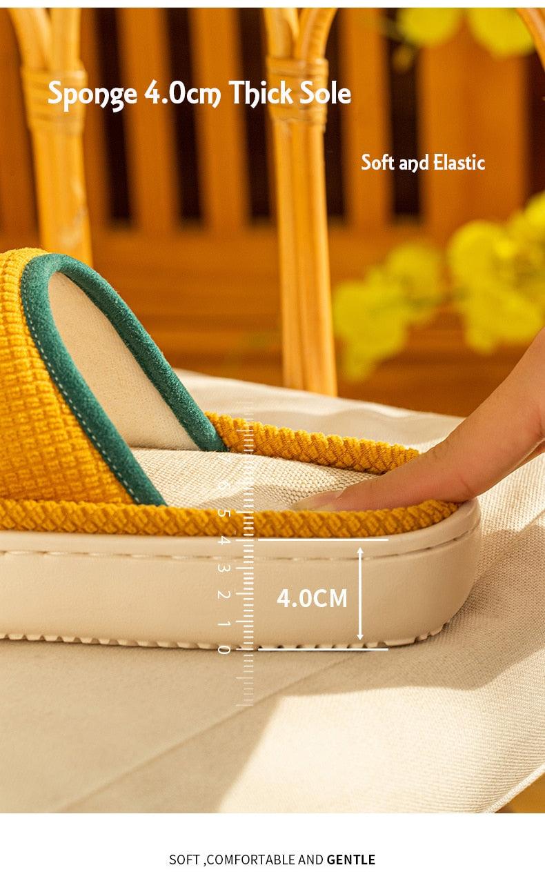 Spring Home Cotton Slippers All Season Flip Flops EVA Hemp Indoor Women Couples Men Thick Sole Non-Slip Bath Shower Shoes Platform Slides Quick Dry Slippers Thick Massage Shoes