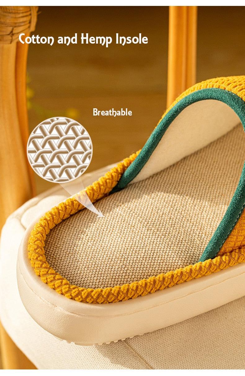 Spring Home Cotton Slippers All Season Flip Flops EVA Hemp Indoor Women Couples Men Thick Sole Non-Slip Bath Shower Shoes Platform Slides Quick Dry Slippers Thick Massage Shoes