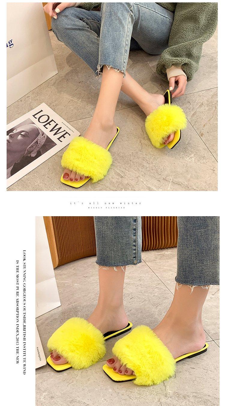 Spring Summer Fluffy Fur Slippers Shoes Woman Plush Fur Slip On Flip Flop Flat Furry Fur Slides Outdoor Sandals Furry Slides Summer Sandals Open Toe Indoor Outdoor Fluffy Slides