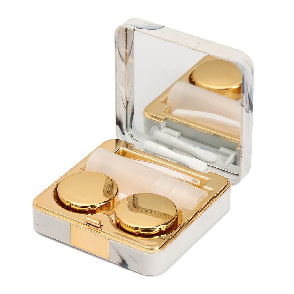 Square Contact Lenses Case Marble Surface Mirror Lens Container Box Travel Eye Contacts Holder Cover Soaking Contact Lenses Mini Travel Portable Marble Surface Mirror Square Container Holder