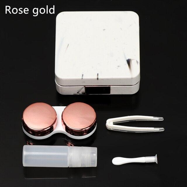 Square Contact Lenses Case Marble Surface Mirror Lens Container Box Travel Eye Contacts Holder Cover Soaking Contact Lenses Mini Travel Portable Marble Surface Mirror Square Container Holder