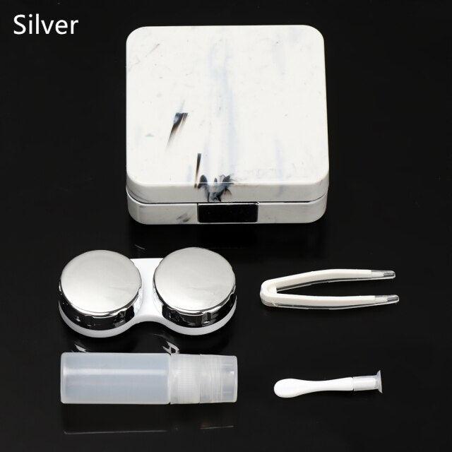 Square Contact Lenses Case Marble Surface Mirror Lens Container Box Travel Eye Contacts Holder Cover Soaking Contact Lenses Mini Travel Portable Marble Surface Mirror Square Container Holder