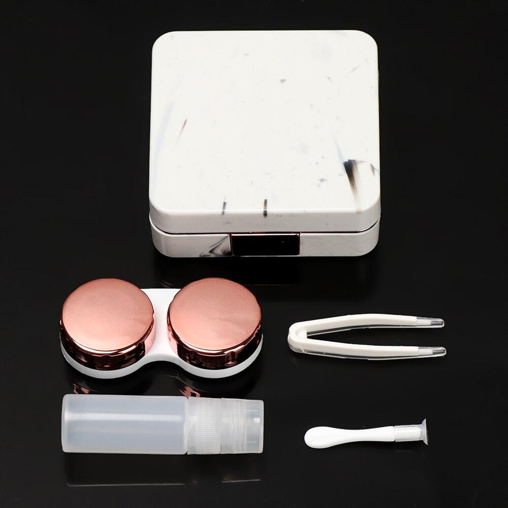 Square Contact Lenses Case Marble Surface Mirror Lens Container Box Travel Eye Contacts Holder Cover Soaking Contact Lenses Mini Travel Portable Marble Surface Mirror Square Container Holder