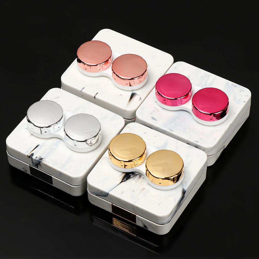 Square Contact Lenses Case Marble Surface Mirror Lens Container Box Travel Eye Contacts Holder Cover Soaking Contact Lenses Mini Travel Portable Marble Surface Mirror Square Container Holder