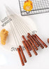 Stainless Steel Barbeque Stick with Wooden Handle Round Barbeque Pin Flat Barbeque Lamb Skewer Barbeque Stick  Anti Scald Long Grilling Kebab Skewers Reusable BBQ Sticks for Outdoor Camping Outings Cooking