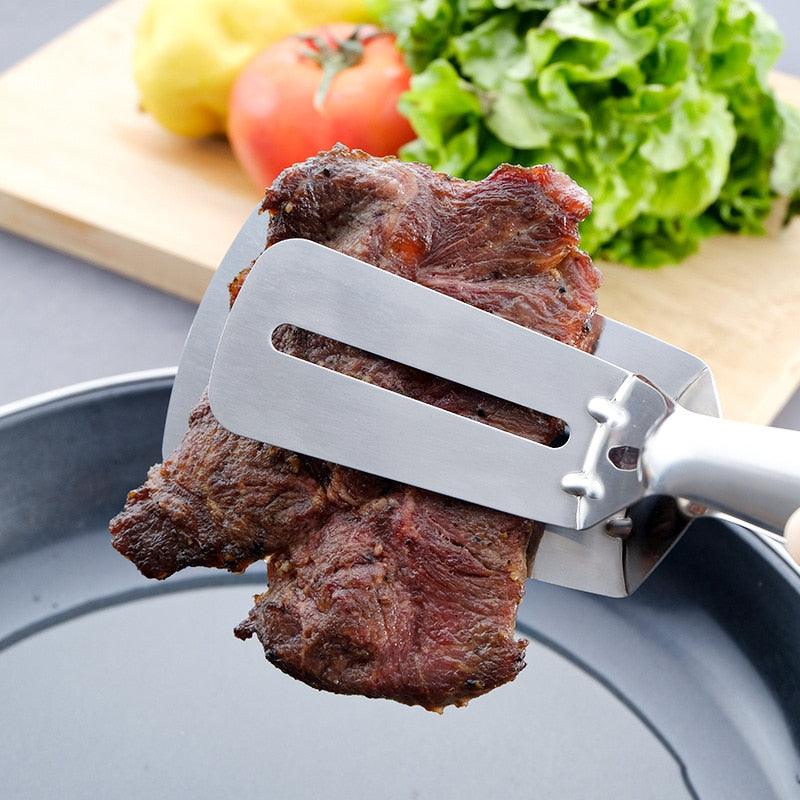 Stainless Steel Frying Shovel Clip Multifunctional Steak BBQ Tongs Pancake Fried Pizza Steak Fish Spatula Bread Kitchen Tool Stainless Steel Cooking Tongs Multifunctional Kitchen Tongs for Making Salads and Flipping Steak Clamps