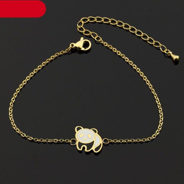 Stainless Steel Gold Cute Panda Cuff Bracelet Women Fashion Jewelry Animal Charm Panda Bracelet For Women Sterling Silver Panda Bracelets Cute Animal Jewelry Gifts For Women Girls