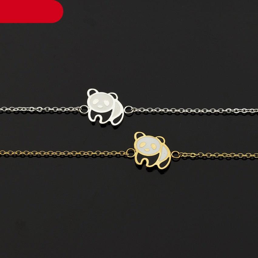 Stainless Steel Gold Cute Panda Cuff Bracelet Women Fashion Jewelry Animal Charm Panda Bracelet For Women Sterling Silver Panda Bracelets Cute Animal Jewelry Gifts For Women Girls