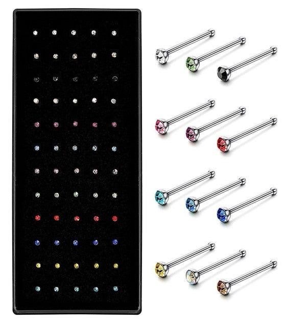 Stainless Steel L Shape Nose Stud Pack 20G Crystal Straight Stud Nose Ring Set Nose Stud Lot Piercing Straight Pin Nose Stud With Crystal Nose Piercing Body Jewelry Nose Studs Rings Piercing Pin Stud Pin  Piercing Cartilage Tragus Earring Body Jewelry