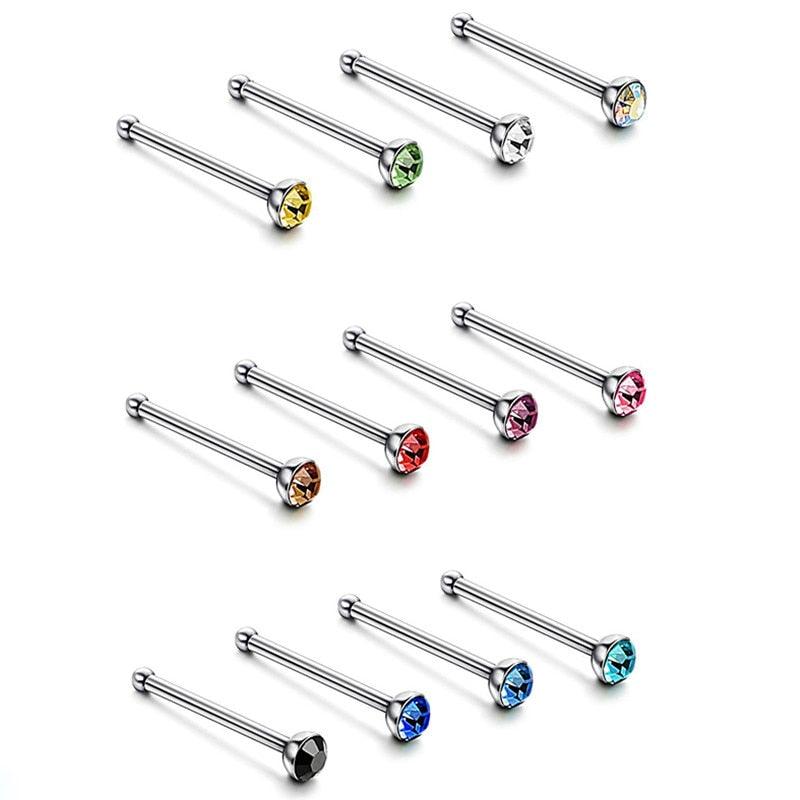 Stainless Steel L Shape Nose Stud Pack 20G Crystal Straight Stud Nose Ring Set Nose Stud Lot Piercing Straight Pin Nose Stud With Crystal Nose Piercing Body Jewelry Nose Studs Rings Piercing Pin Stud Pin  Piercing Cartilage Tragus Earring Body Jewelry