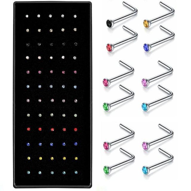 Stainless Steel L Shape Nose Stud Pack 20G Crystal Straight Stud Nose Ring Set Nose Stud Lot Piercing Straight Pin Nose Stud With Crystal Nose Piercing Body Jewelry Nose Studs Rings Piercing Pin Stud Pin  Piercing Cartilage Tragus Earring Body Jewelry