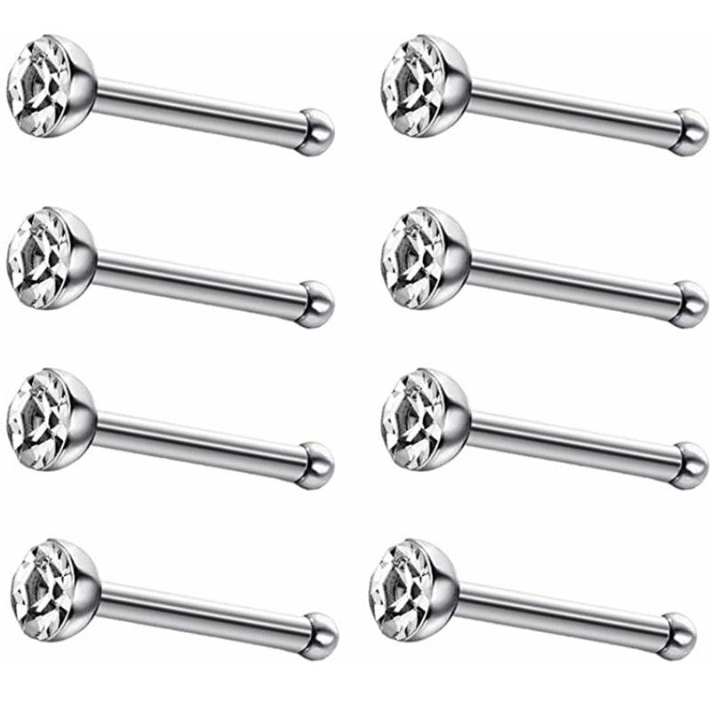 Stainless Steel L Shape Nose Stud Pack 20G Crystal Straight Stud Nose Ring Set Nose Stud Lot Piercing Straight Pin Nose Stud With Crystal Nose Piercing Body Jewelry Nose Studs Rings Piercing Pin Stud Pin  Piercing Cartilage Tragus Earring Body Jewelry