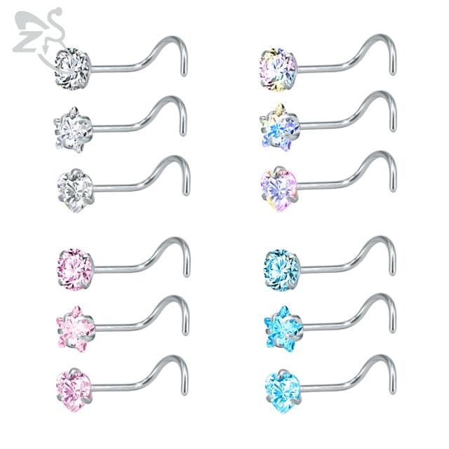 Stainless Steel Nose Stud Set Round Heart Star CZ Crystal Nose Piercings L Shape Nostril Piercing Nose Rings For Nose Piercing Stainless Steel Nose Screw Nose  Jewelry Stainless Steel Nose Rings L Shape Rings Studs Surgical Steel Nose Nostril For Women