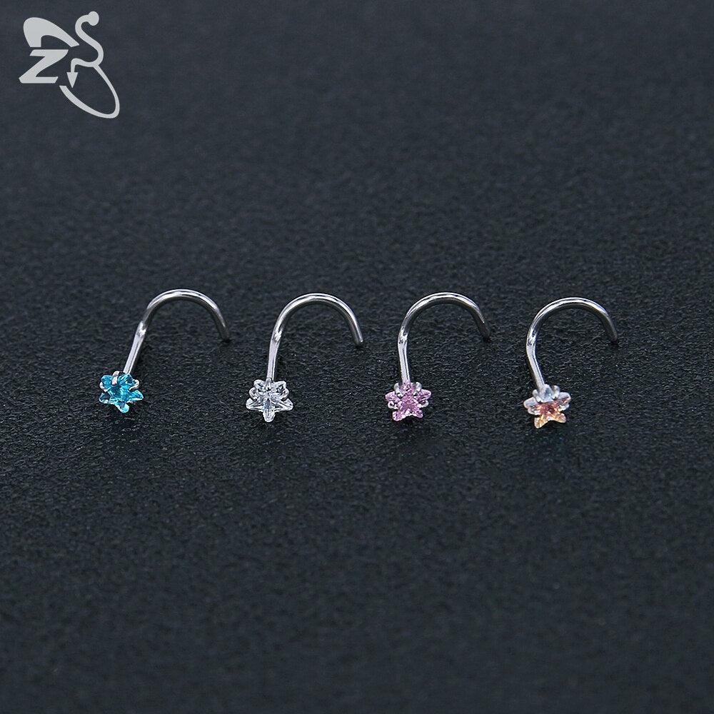 Stainless Steel Nose Stud Set Round Heart Star CZ Crystal Nose Piercings L Shape Nostril Piercing Nose Rings For Nose Piercing Stainless Steel Nose Screw Nose  Jewelry Stainless Steel Nose Rings L Shape Rings Studs Surgical Steel Nose Nostril For Women