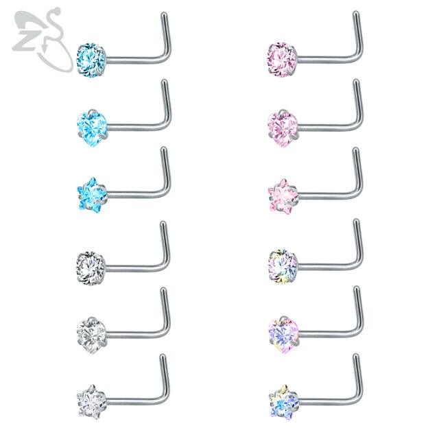 Stainless Steel Nose Stud Set Round Heart Star CZ Crystal Nose Piercings L Shape Nostril Piercing Nose Rings For Nose Piercing Stainless Steel Nose Screw Nose  Jewelry Stainless Steel Nose Rings L Shape Rings Studs Surgical Steel Nose Nostril For Women