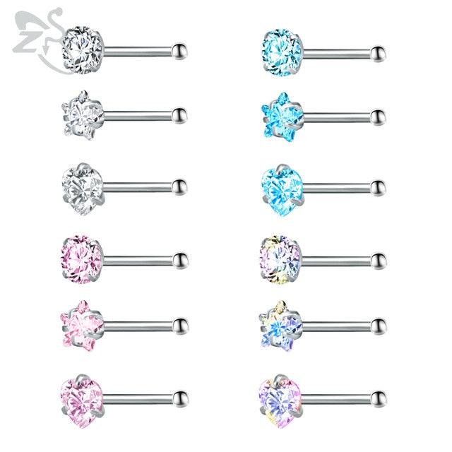 Stainless Steel Nose Stud Set Round Heart Star CZ Crystal Nose Piercings L Shape Nostril Piercing Nose Rings For Nose Piercing Stainless Steel Nose Screw Nose  Jewelry Stainless Steel Nose Rings L Shape Rings Studs Surgical Steel Nose Nostril For Women