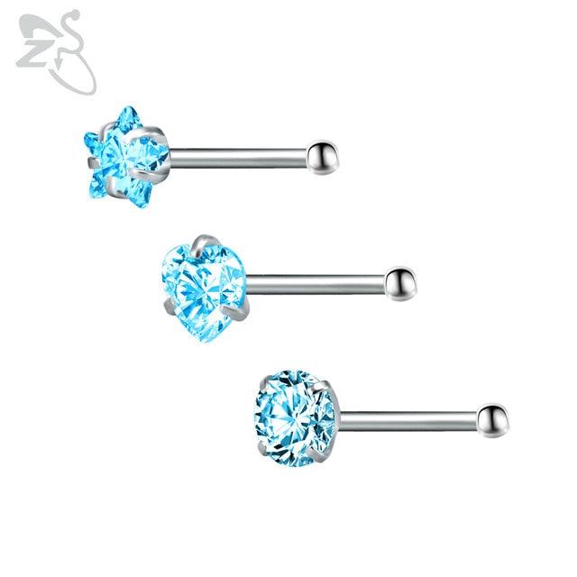 Stainless Steel Nose Stud Set Round Heart Star CZ Crystal Nose Piercings L Shape Nostril Piercing Nose Rings For Nose Piercing Stainless Steel Nose Screw Nose  Jewelry Stainless Steel Nose Rings L Shape Rings Studs Surgical Steel Nose Nostril For Women