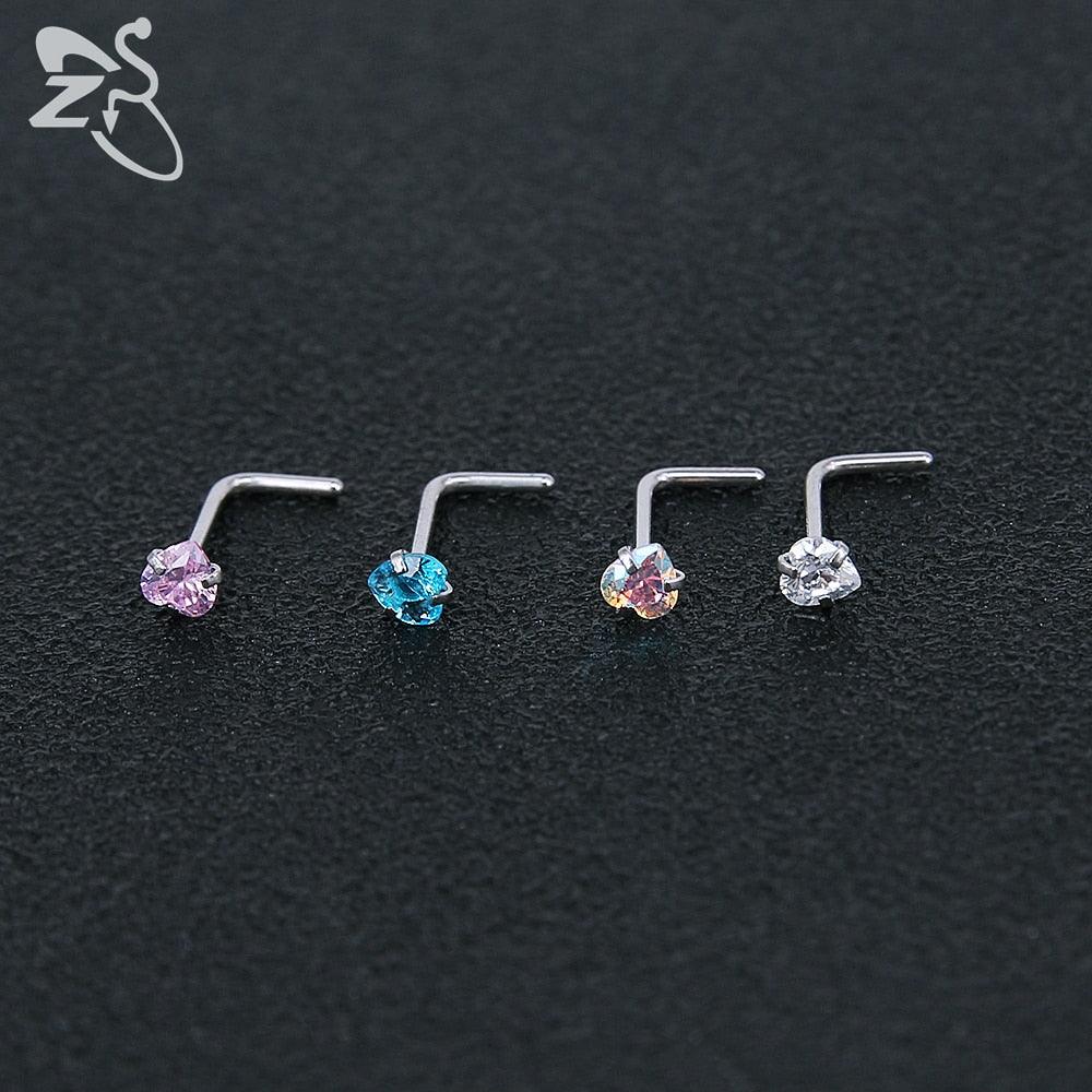 Stainless Steel Nose Stud Set Round Heart Star CZ Crystal Nose Piercings L Shape Nostril Piercing Nose Rings For Nose Piercing Stainless Steel Nose Screw Nose  Jewelry Stainless Steel Nose Rings L Shape Rings Studs Surgical Steel Nose Nostril For Women