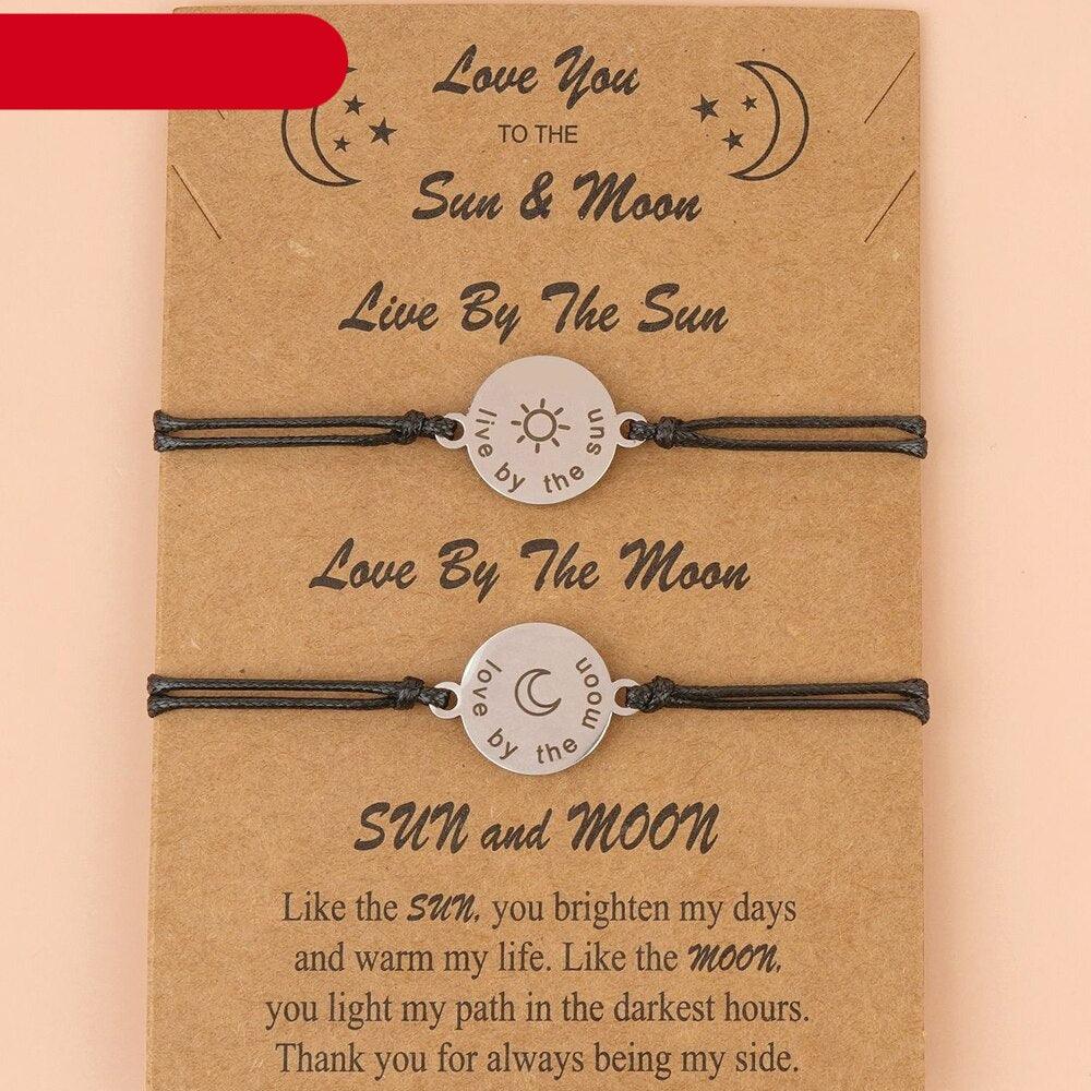 Stainless Steel Sun Moon Charm Couple Bracelet Fashion Jewelry Hand Woven Rope Bracelets Card Gift Promise Bracelets Set Couples Distance Matching Bracelet Matching Bracelets For Family Women Men Girls Best Friend