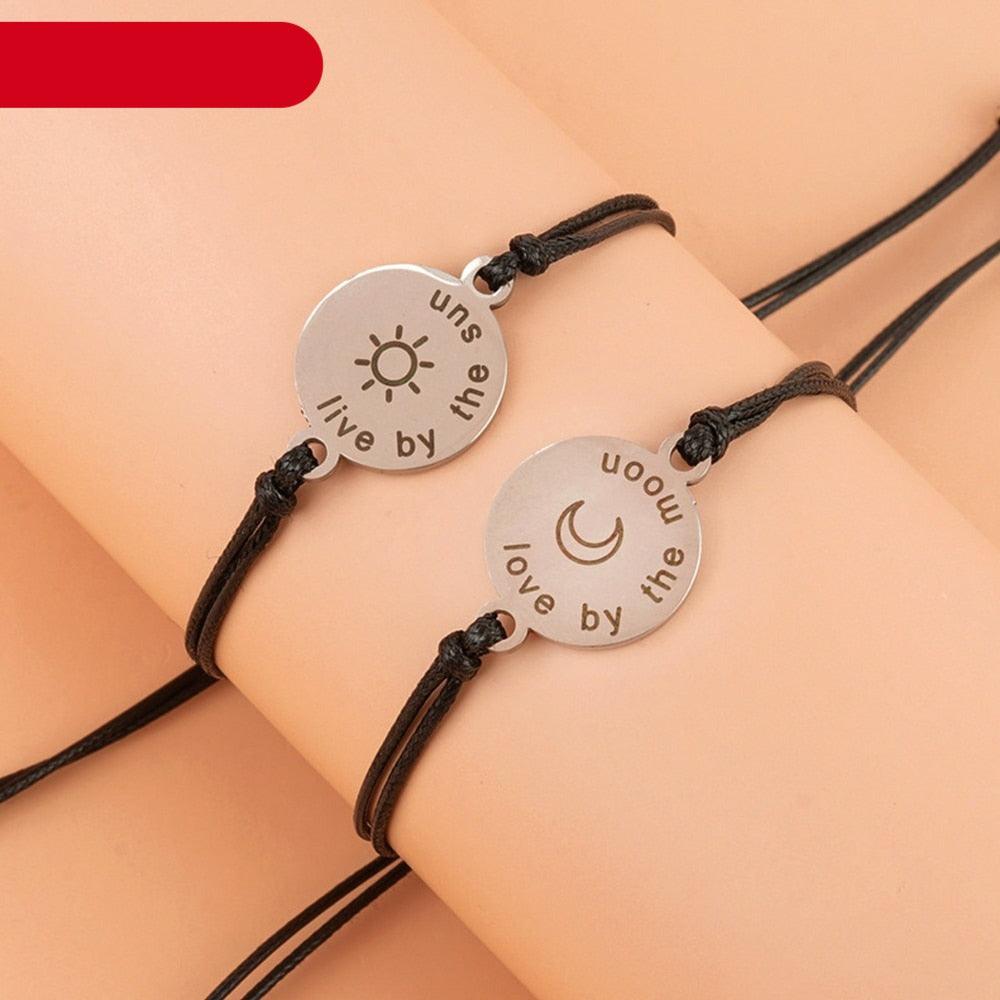 Stainless Steel Sun Moon Charm Couple Bracelet Fashion Jewelry Hand Woven Rope Bracelets Card Gift Promise Bracelets Set Couples Distance Matching Bracelet Matching Bracelets For Family Women Men Girls Best Friend