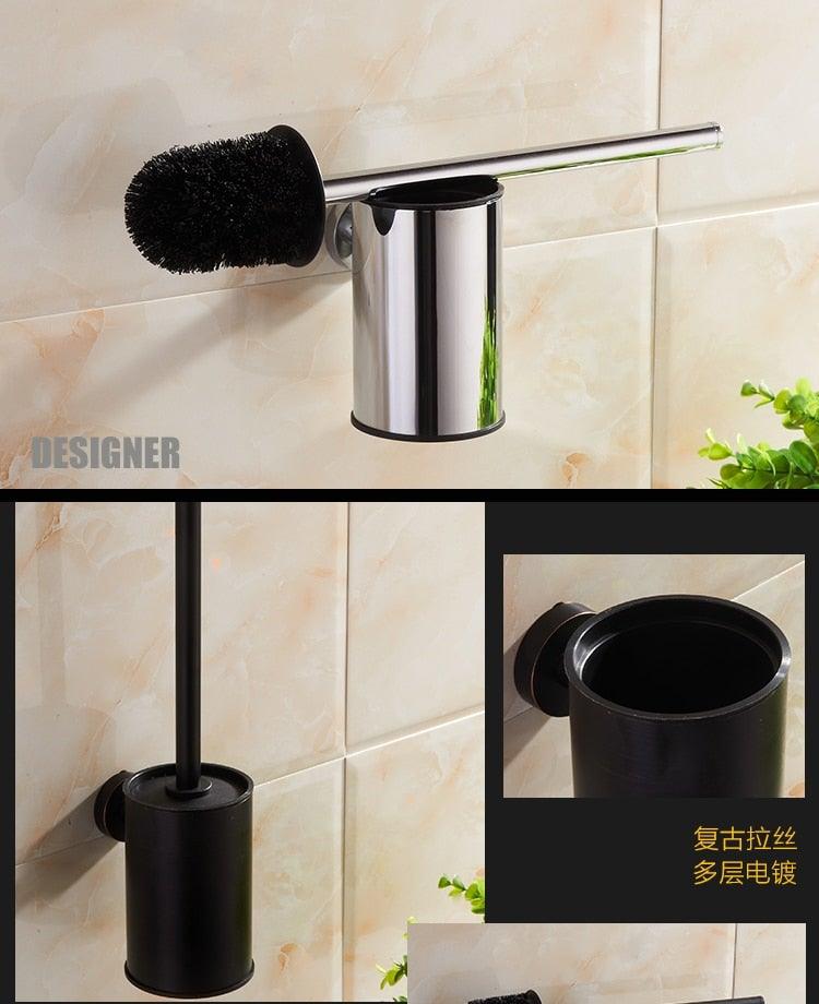 Stainless Steel Toilet Brush Holder Bathroom Cleaning Tool Holder With Toilet Brush Toilet Brush With Holder Bathroom Toilet Bowl Brush Set Non-Slip Handle Wall Mounted Floor Standing