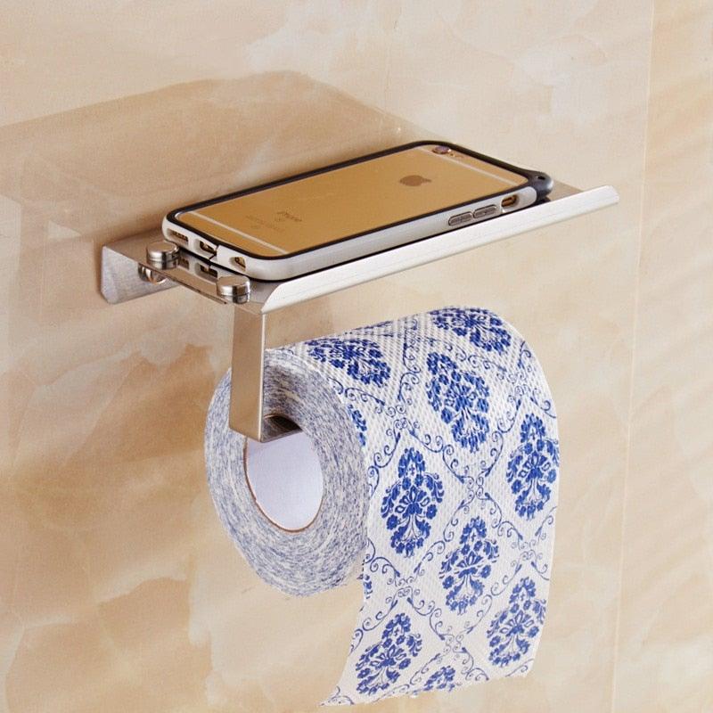 Stainless Steel Toilet Paper Holder Bathroom Wall Mount Paper Phone Holder Shelf Towel Roll Shelf Accessories Bathroom Tissue Roll Holder With Phone Shelf Stainless Steel Tissue Paper Dispenser Brushed Finished Wall Mount