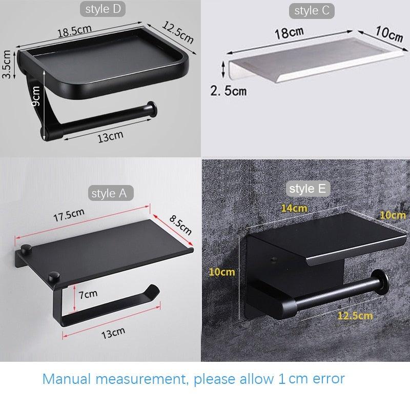 Stainless Steel Toilet Paper Holder Bathroom Wall Mount WC Paper Phone Holder Shelf Towel Roll shelf Accessories Toilet Paper Holder With Phone Shelf Aluminum Bathroom Accessories Tissue Roll Dispenser Storage Rack, Wall Mounted Modern Paper Towel Adapter