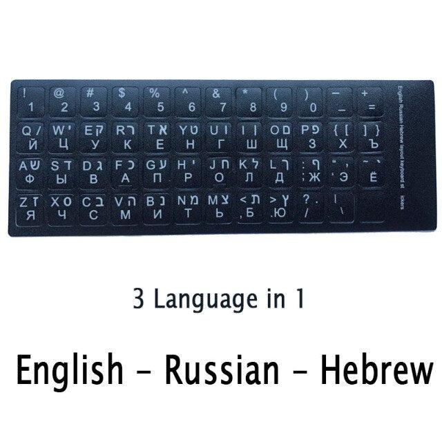 Standard Matte 3 in 1 Hebrew 10 Kinds Keyboard Stickers Language-English Arabic Russian Letter Film for PC Laptop Accessories Laptop Keyboard Skin Protector For Gaming Lovers