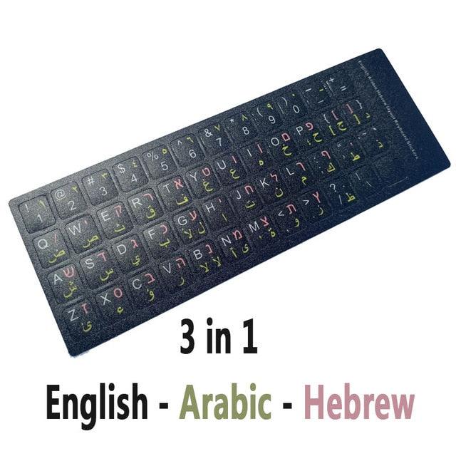 Standard Matte 3 in 1 Hebrew 10 Kinds Keyboard Stickers Language-English Arabic Russian Letter Film for PC Laptop Accessories Laptop Keyboard Skin Protector For Gaming Lovers