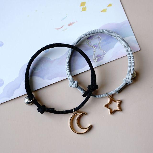 Star Moon Magnetic Couple Bracelet Set For Men Women Trendy Handmade Rope Chain Friendship Bracelet Adjustable Moon Star Charms Magnetic Bracelets Woven Thread Adjustable Bracelets Couple Lover Bestfriend Gift