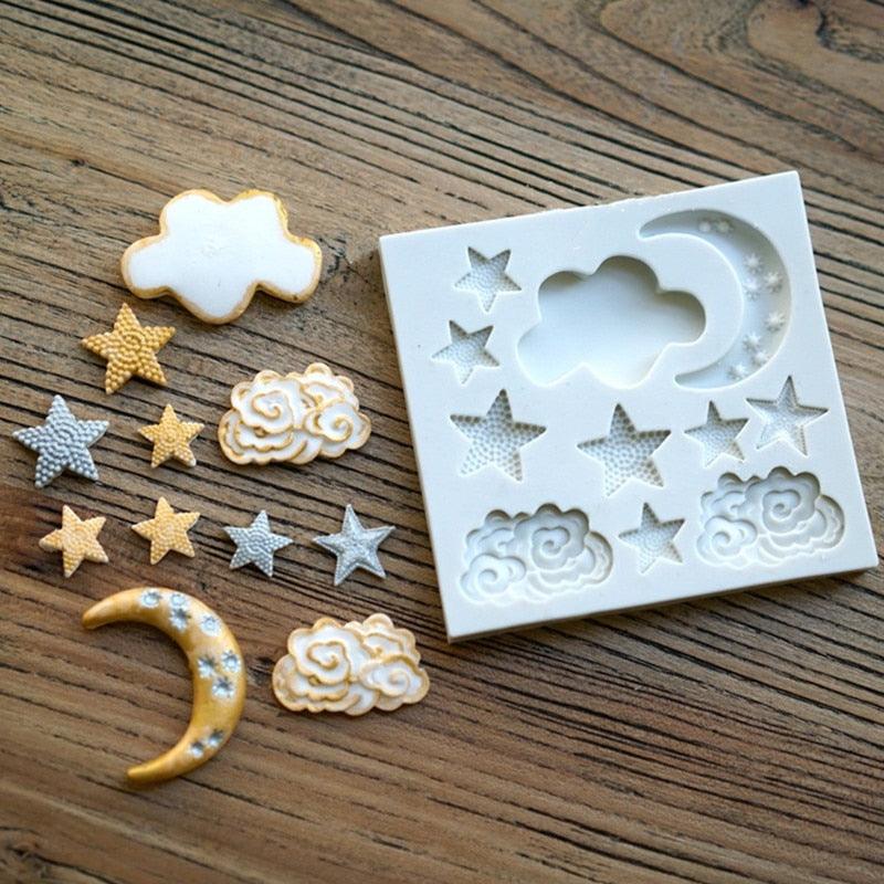 Star Moon Shape Silicone Mould Cake Mold Gummy Chocolate Mold Baking Appliance Star Moon Clouds Rainbow Shaped Silicone Fondant Molds Candy Chocolate Mold For Kitchen