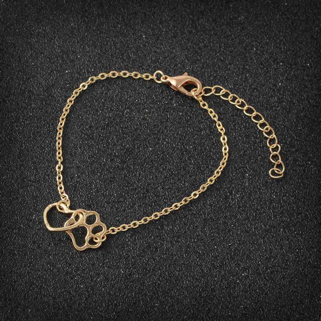 Sterling Silver Dog Print And Heart Charm Bracelet Tiny Minimal Bracelet Sterling Silver Heart Anklet Bracelet Never Separated Symbol Charm Adjustable Dainty Link Chain Bracelet For Women Teen Girls