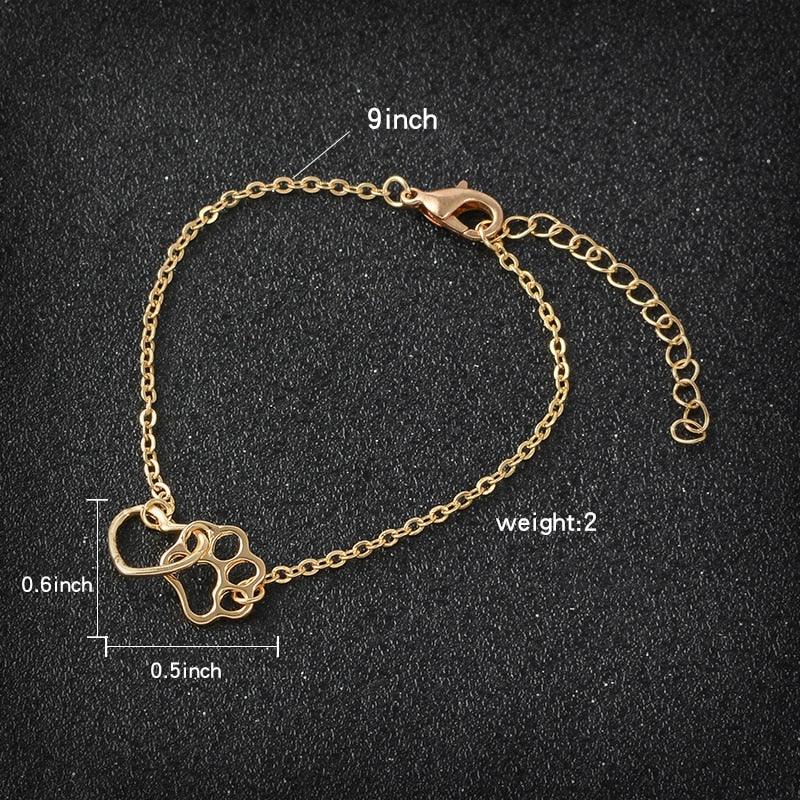 Sterling Silver Dog Print And Heart Charm Bracelet Tiny Minimal Bracelet Sterling Silver Heart Anklet Bracelet Never Separated Symbol Charm Adjustable Dainty Link Chain Bracelet For Women Teen Girls