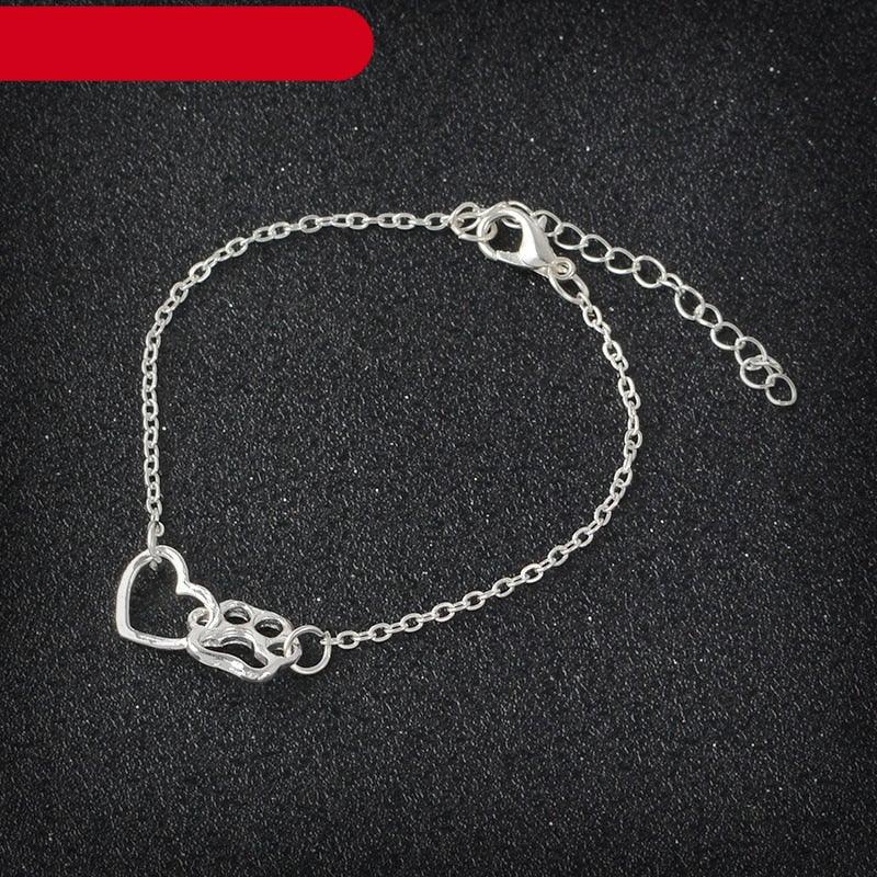 Sterling Silver Dog Print And Heart Charm Bracelet Tiny Minimal Bracelet Sterling Silver Heart Anklet Bracelet Never Separated Symbol Charm Adjustable Dainty Link Chain Bracelet For Women Teen Girls