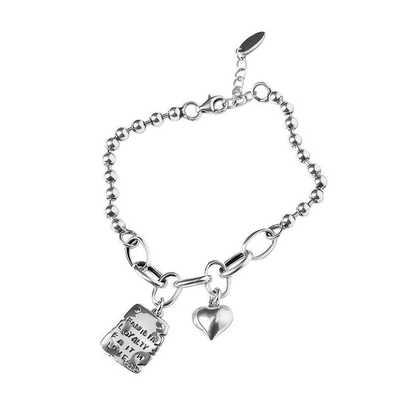 Sterling Silver Simple Heart Ball Letter Square Bracelet Fashion Unique Design Retro Couple Heart Cute Couple Charms Chain Bracelet Adjustable Layered Metal Link Bracelet For Women Girls