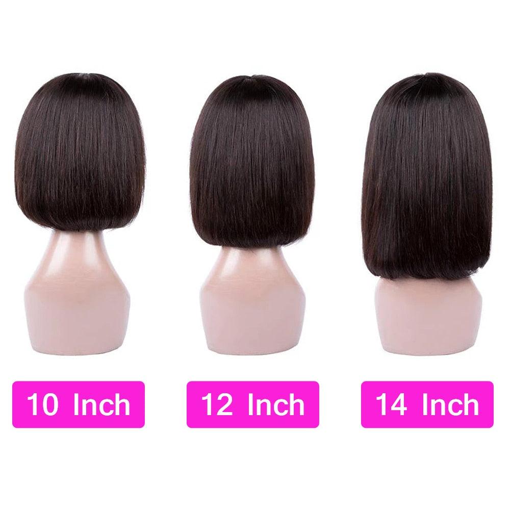 Straight Bob Human Hair Wigs With Bangs Short Brazilian Human Hair Bob Wigs For Woman No Lace Full Machine Made Human Hair Wigs For Black Women Gifts for Girlfriends