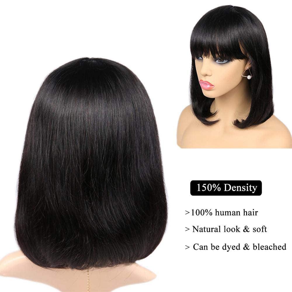 Straight Bob Wig Human Hair Wig With Bangs Short Bob Human Hair Wigs For Women Brazilian Straight Fringe Human Hair Wigs For Black Women Gifts for Girlfriends