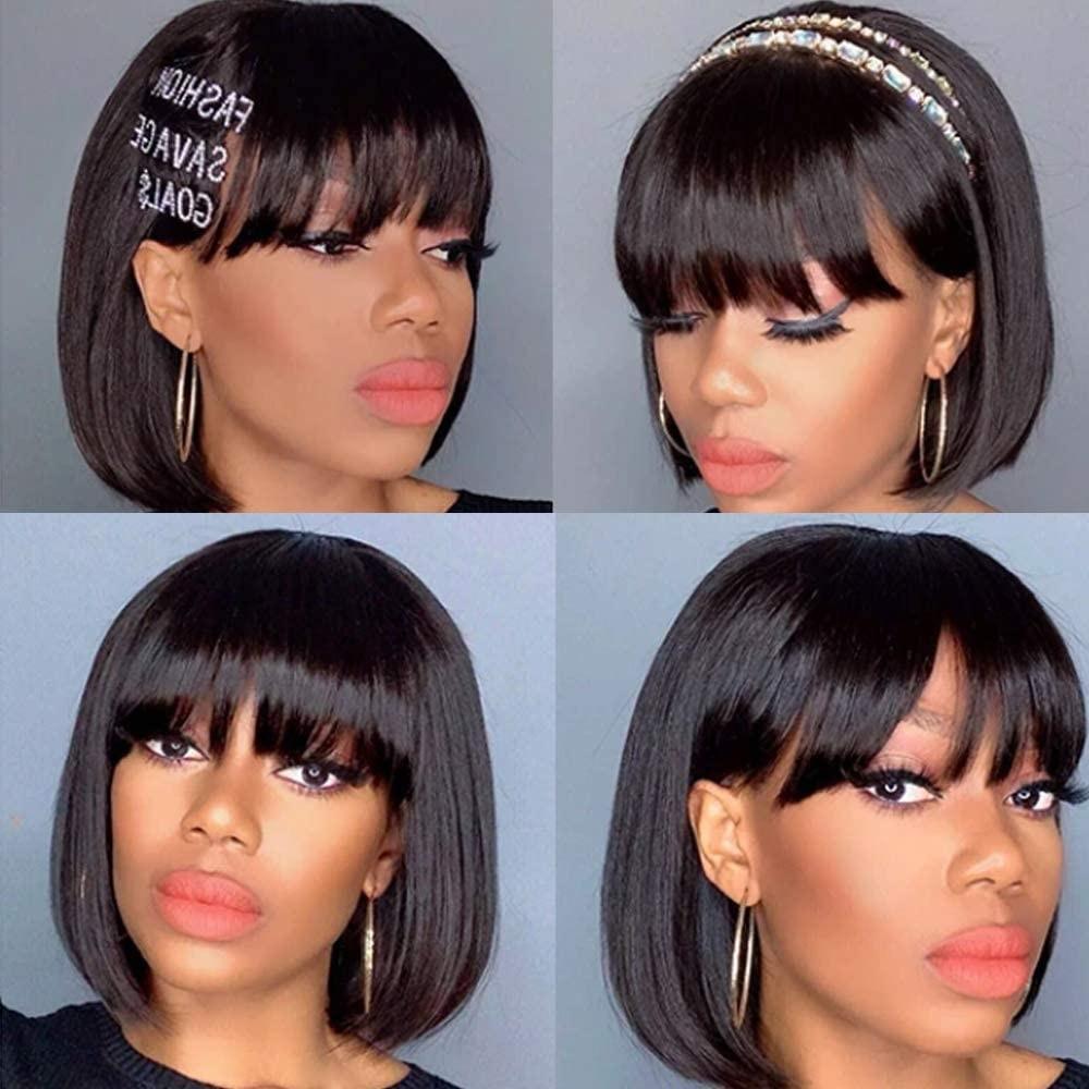 Straight Bob Wig Human Hair Wig With Bangs Short Bob Human Hair Wigs For Women Brazilian Straight Fringe Human Hair Wigs For Black Women Gifts for Girlfriends