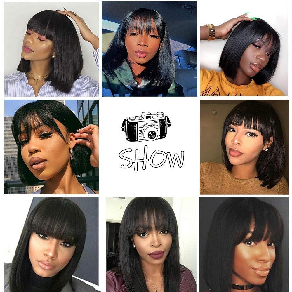 Straight Bob Wig Human Hair Wig With Bangs Short Bob Human Hair Wigs For Women Brazilian Straight Fringe Human Hair Wigs For Black Women Gifts for Girlfriends