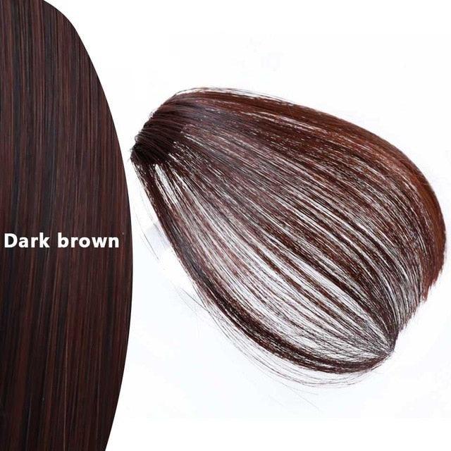 Straight Light Brown Dark Brown Blunt Air Bangs Front Hair Fringes bangs Clip in Neat Women Fringes Natural Flat Neat Bangs With Temples For Women One Piece Hairpiece