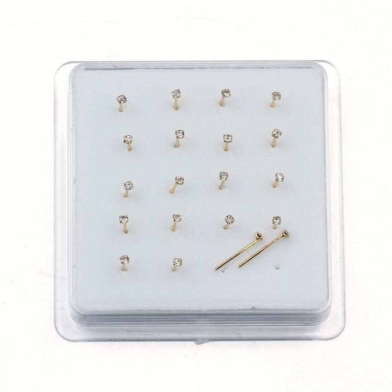 Straight Pin Nose Stud With Crystal Nose Piercing Body Jewelry Nose Studs Rings Piercing Pin Stud Acrylic Flexible Push-in Trendy Earrings Flat Bottom Labret Ear Bone Stud Classic Piercing Cartilage Tragus Earring Body Jewelry