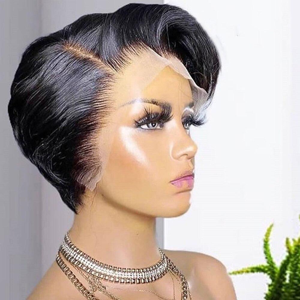 Straight Pixie Cut Wig Side Part Lace Front Human Hair Wigs Pre-plucked for Black Women Brazilian Bob Wig Transparent Lace Wigs Human Hair Wigs For Black Women Gifts for Girlfriends