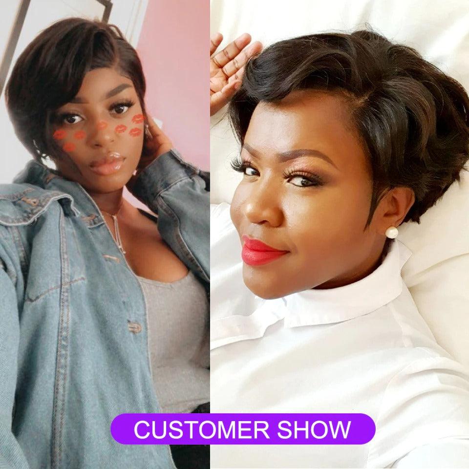 Straight Pixie Cut Wig Side Part Lace Front Human Hair Wigs Pre-plucked for Black Women Brazilian Bob Wig Transparent Lace Wigs Human Hair Wigs For Black Women Gifts for Girlfriends