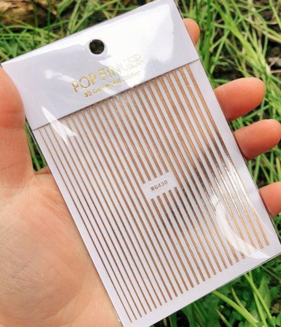 Stripe Line Nail Sticker Decal Thin Lining Line Art Self-Adhesive Peel Off Silver /Gold /White /Black Gold Stickers Accessories Strip Line Nail Decal Self-Adhesive 3D Wave Decal Decoration Metallic Curve Design Decoration for Women Girls