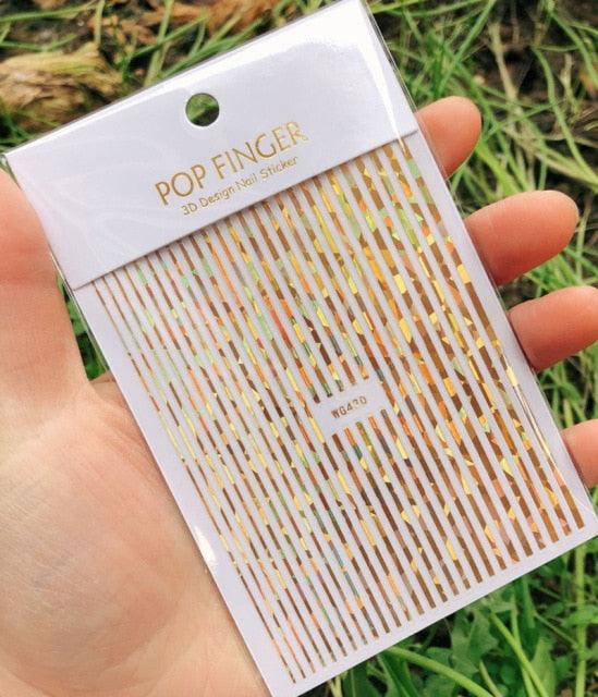 Stripe Line Nail Sticker Decal Thin Lining Line Art Self-Adhesive Peel Off Silver /Gold /White /Black Gold Stickers Accessories Strip Line Nail Decal Self-Adhesive 3D Wave Decal Decoration Metallic Curve Design Decoration for Women Girls